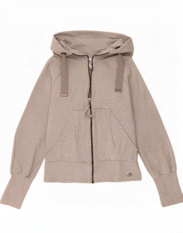 Damski sweter z kapturem i zamkiem błyskawicznym Adidas UK 10, mały, szary, bawełniany