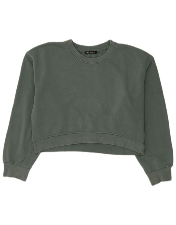 Damska bluza oversize Zara Crop UK 14, średnia, zielona bawełna