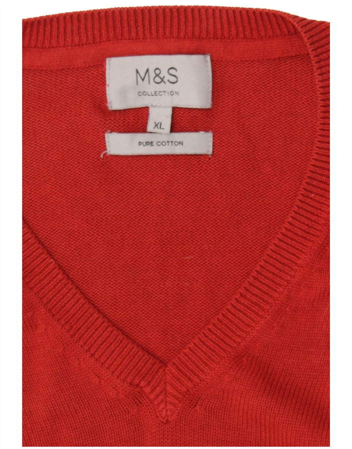 Marks & Spencer Męski sweter z dekoltem w kształcie litery V, XL, czerwony, bawełniany