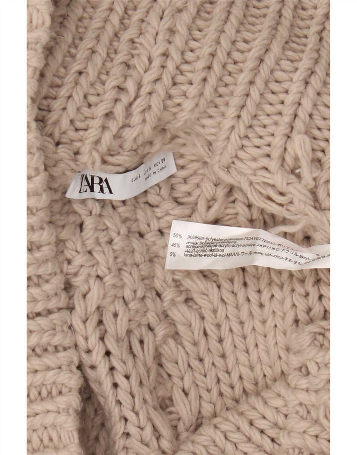 Damski sweter oversize z otwartym kardiganem Zara UK 10, mały, beżowy poliester