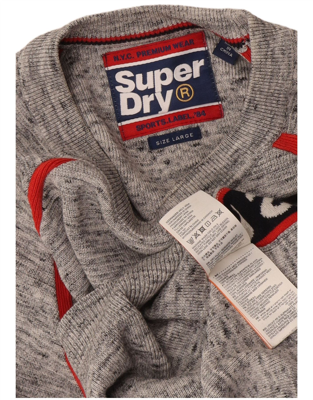 Męski sweter Superdry z okrągłym dekoltem i dużym szarym blokiem kolorów