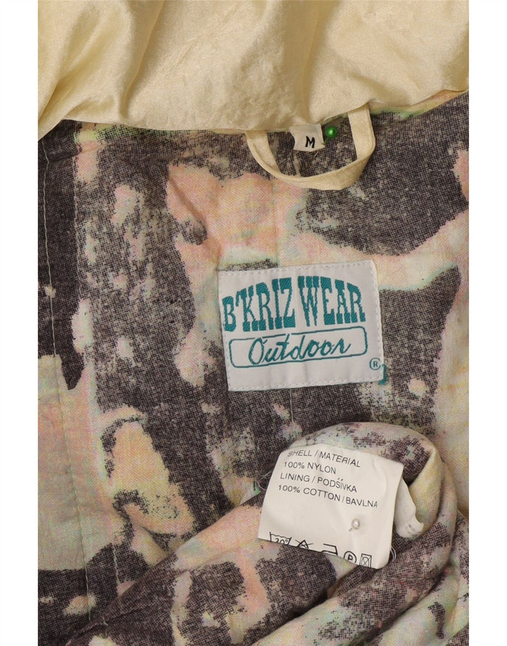 Vintage damski płaszcz wiatrówkowy z kapturem, oversize UK 14, średni żółty nylon