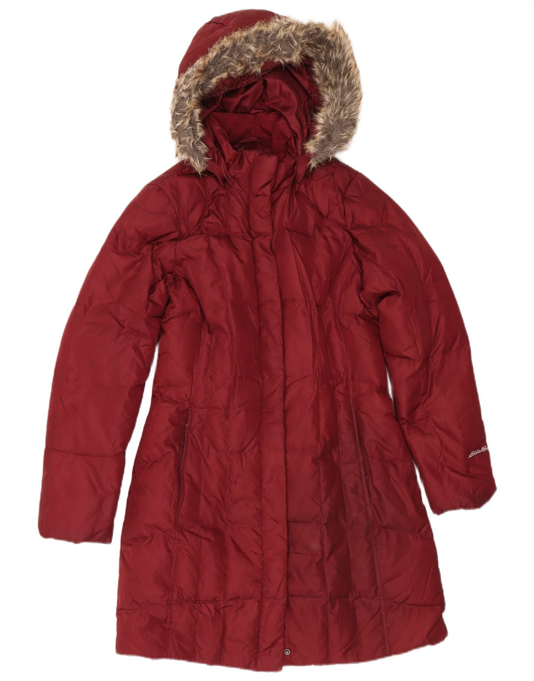 Damski ocieplany płaszcz z kapturem Eddie Bauer UK 14, średni bordowy poliester