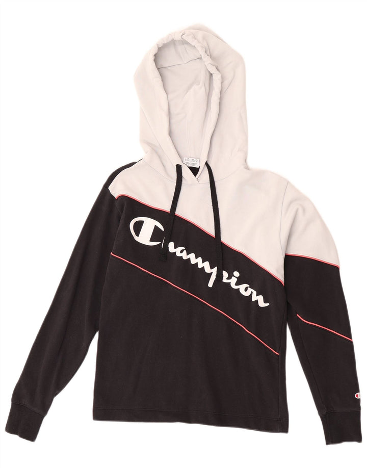 Damski top graficzny Champion z długim rękawem, UK 10, mały, czarny, z blokami kolorów