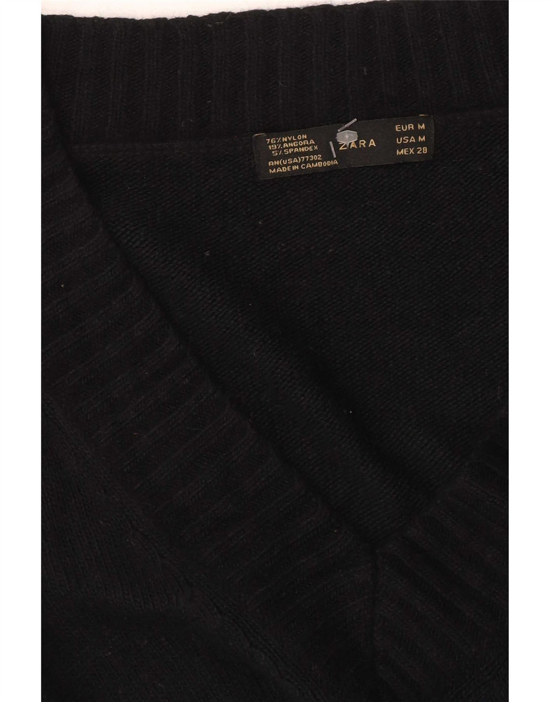 Sweter damski Zara z dekoltem w kształcie litery V, UK 12, średni czarny nylon
