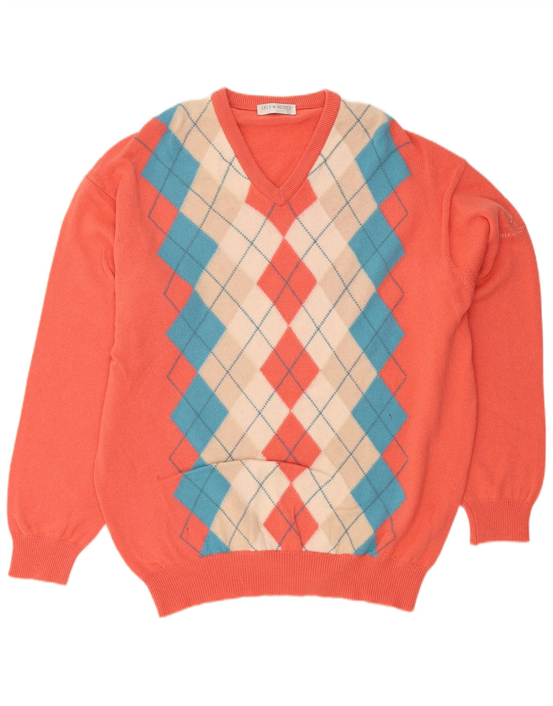 LYLE & SCOTT Męski sweter z dekoltem w kształcie litery V XL Pomarańczowy Argyle/Diament