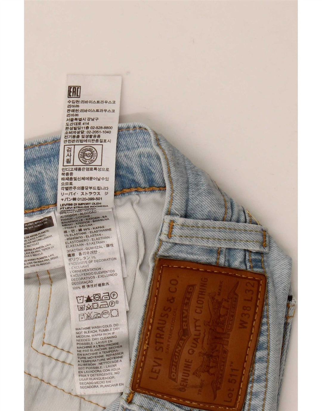 Męskie jeansy Levi's 511 w trudnej sytuacji W38 L32 Niebieska bawełna