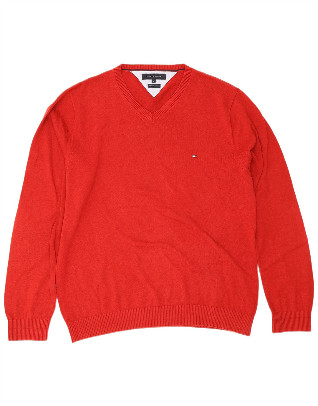 Męski sweter Tommy Hilfiger z dekoltem w kształcie litery V, duży, czerwony, bawełniany