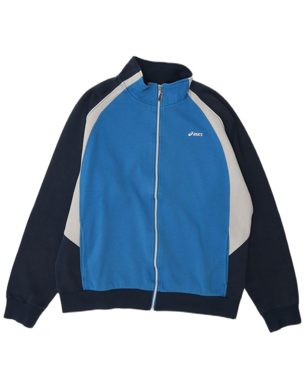 Męska kurtka dresowa Asics z grafiką, 2XL, niebieska bawełna z blokami kolorów
