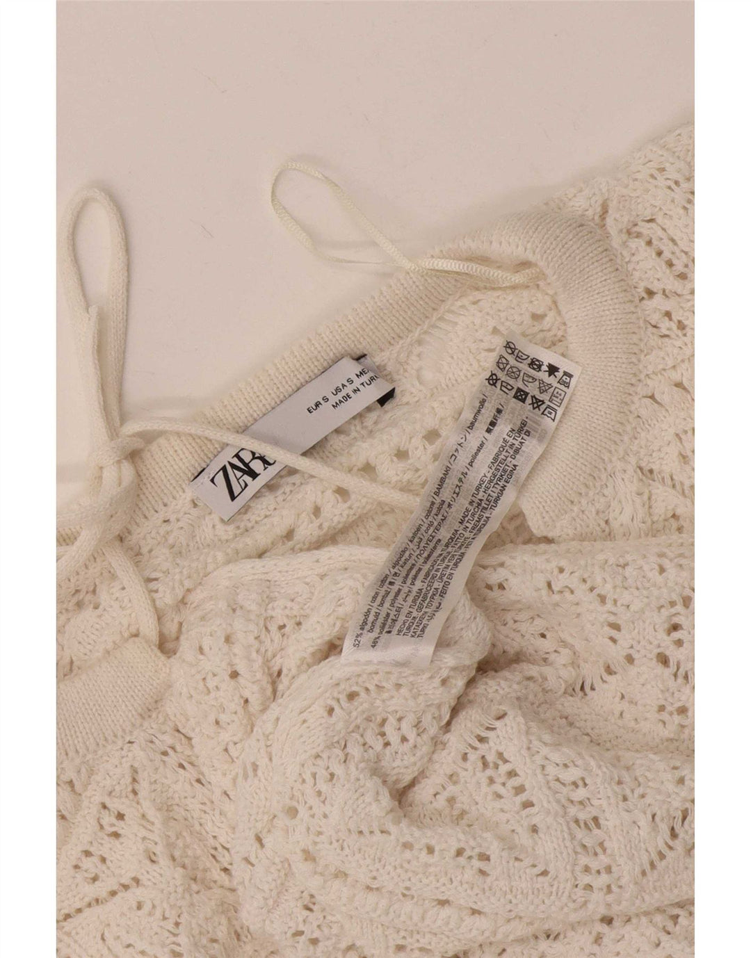 Damska bluzka oversize Zara na szydełku, UK 10, mała, biała bawełna