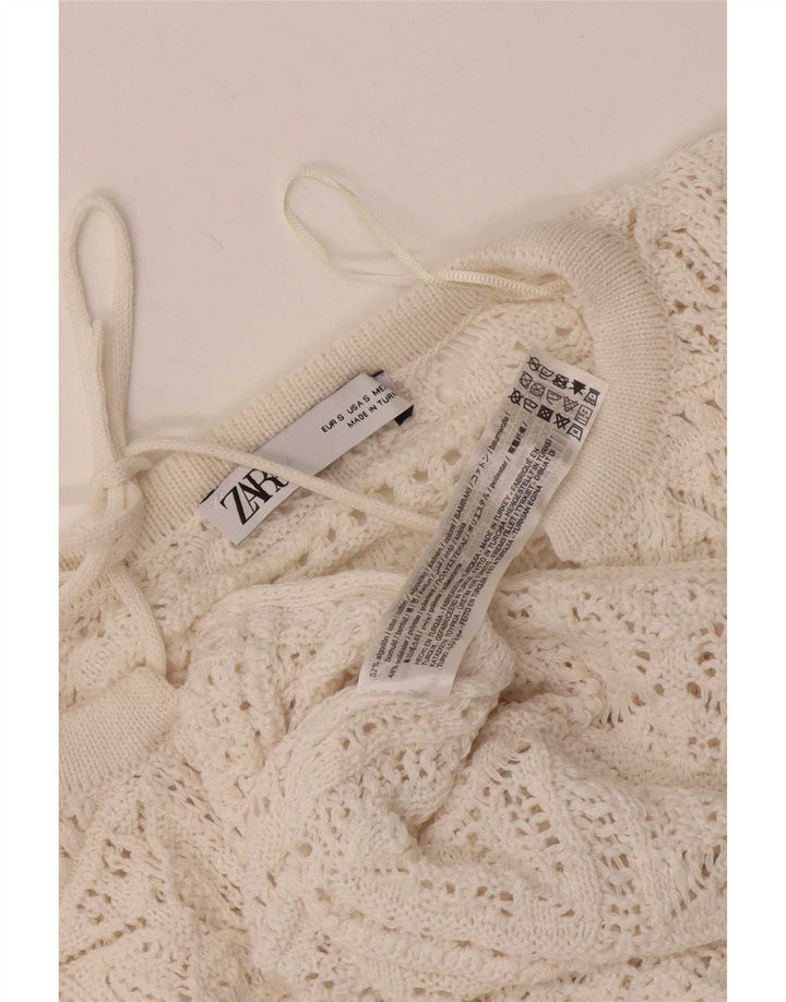Damska bluzka oversize Zara na szydełku, UK 10, mała, biała bawełna