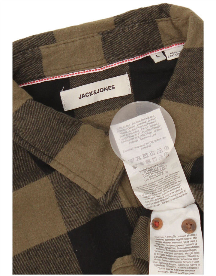 Męska koszula flanelowa Jack & Jones, duża, bawełniana kratka khaki