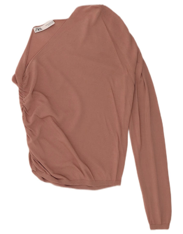 Damski top na jedno ramię Zara UK 12 Średni różowy wiskoza