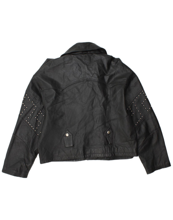 Damska kurtka motocyklowa Front Line Crop UK 14, duża czarna skóra