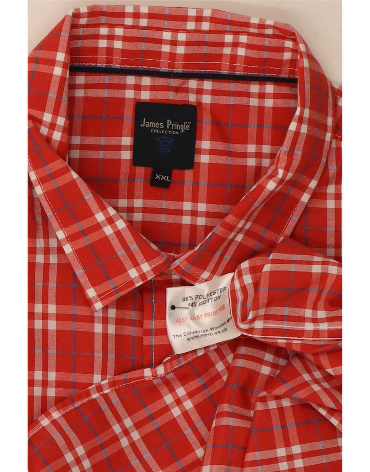 Koszula męska z krótkim rękawem James Pringle 2XL, poliester w czerwoną kratę
