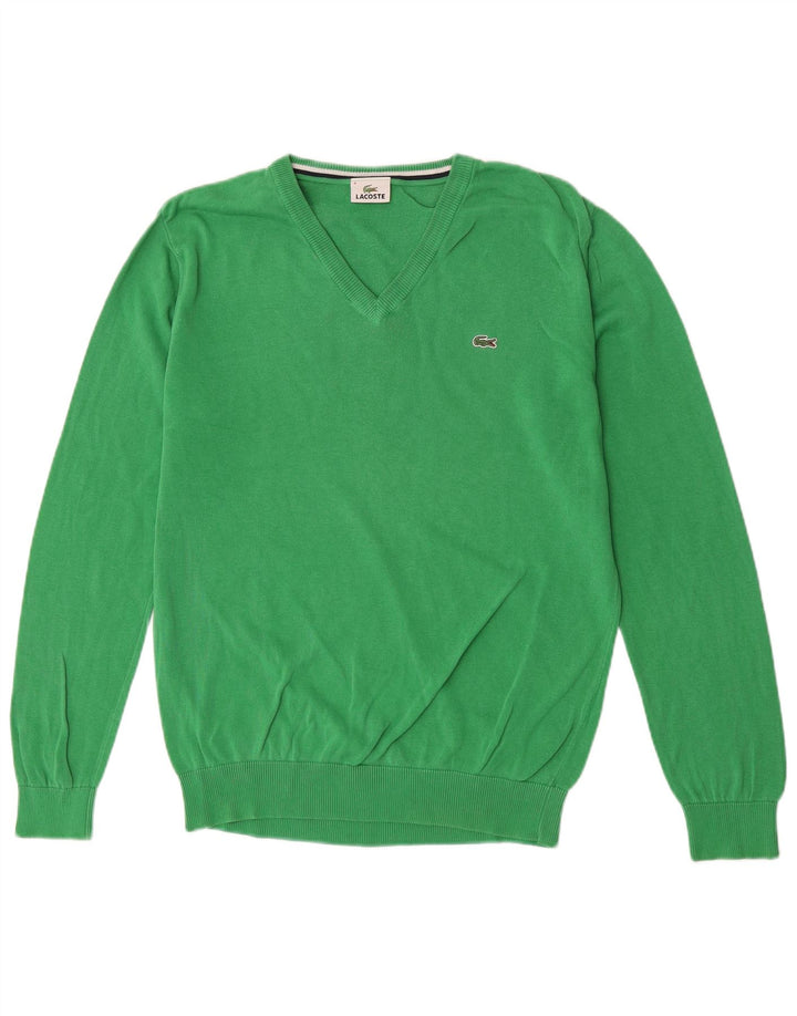 Męski sweter Lacoste z dekoltem w kształcie litery V, rozmiar 4, średni zielony