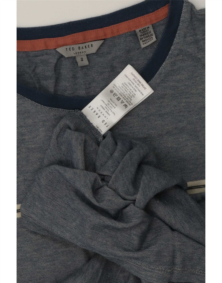 Ted Baker Męski T-shirt Top Rozmiar 2, Małe, Niebieskie Paski, Bawełniane