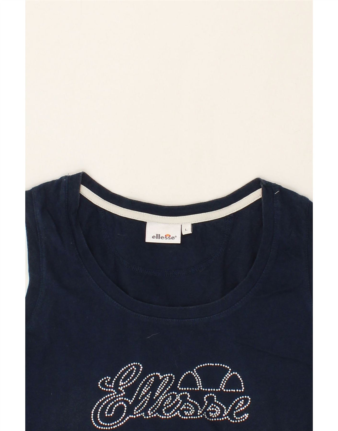 ELLESSE Womens Graphic Vest Top UK 14 Large Navy Blue Vintage Ellesse and Second-Hand Ellesse from Messina Hembry 