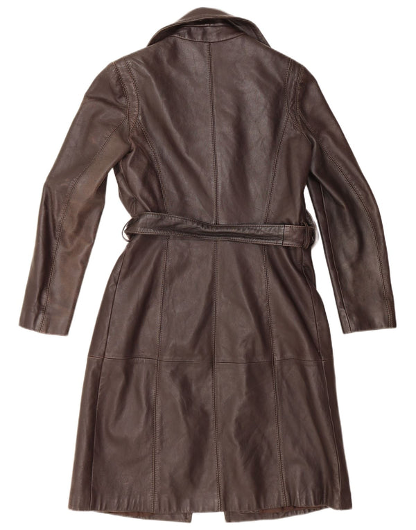 Zara Womens Leather Coat UK 10 Small Brown Leather