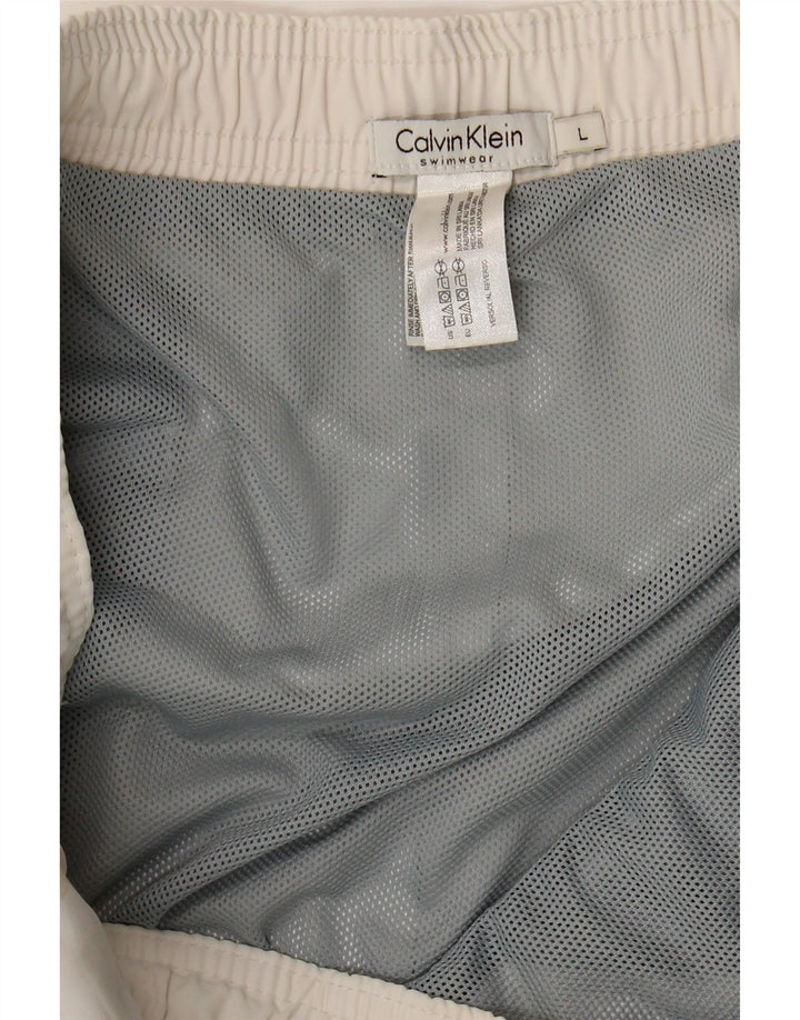Męskie spodenki kąpielowe Calvin Klein z grafiką, duże, białe, poliestrowe