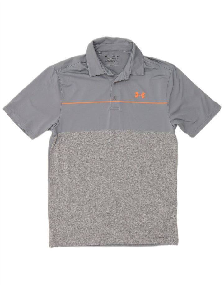 Męska koszulka polo Under Armour, mała, szara, z blokami kolorów, poliester