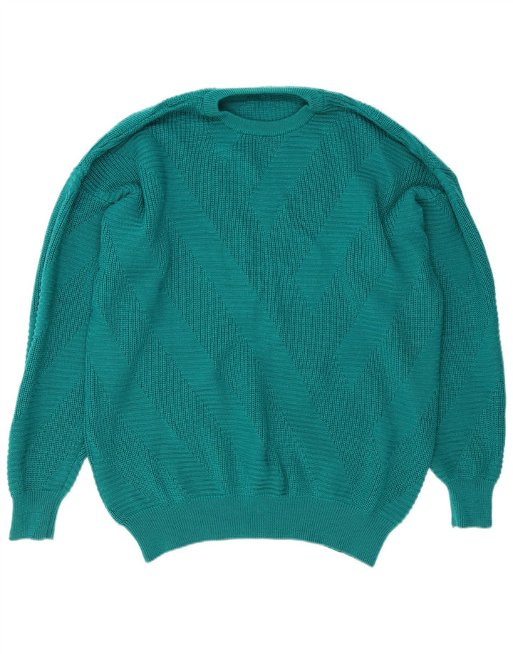 Męski sweter z okrągłym dekoltem w stylu vintage, średni turkus