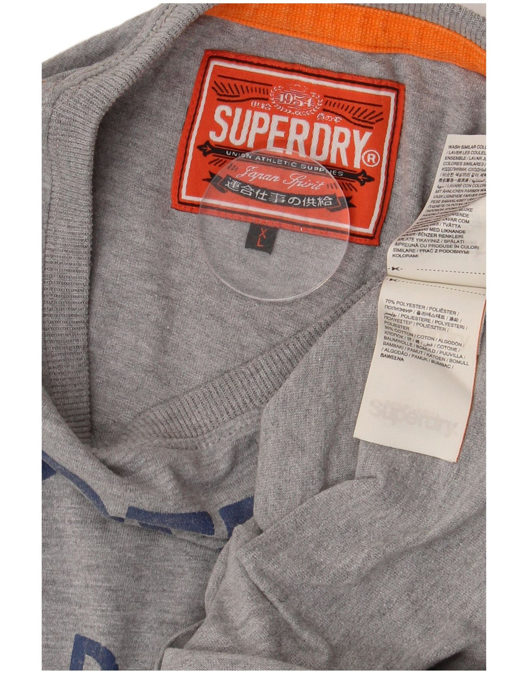 SUPERDRY Męski T-shirt z grafiką, góra XL, szara, plamiona bawełna