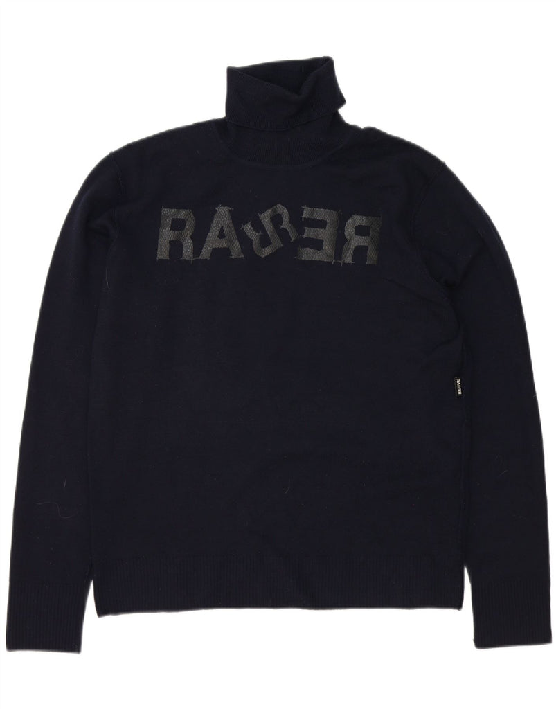 RARE Womens Graphic Roll Neck Jumper Sweater UK 20 2XL Navy Blue Wool Vintage Rare and Second-Hand Rare from Messina Hembry 