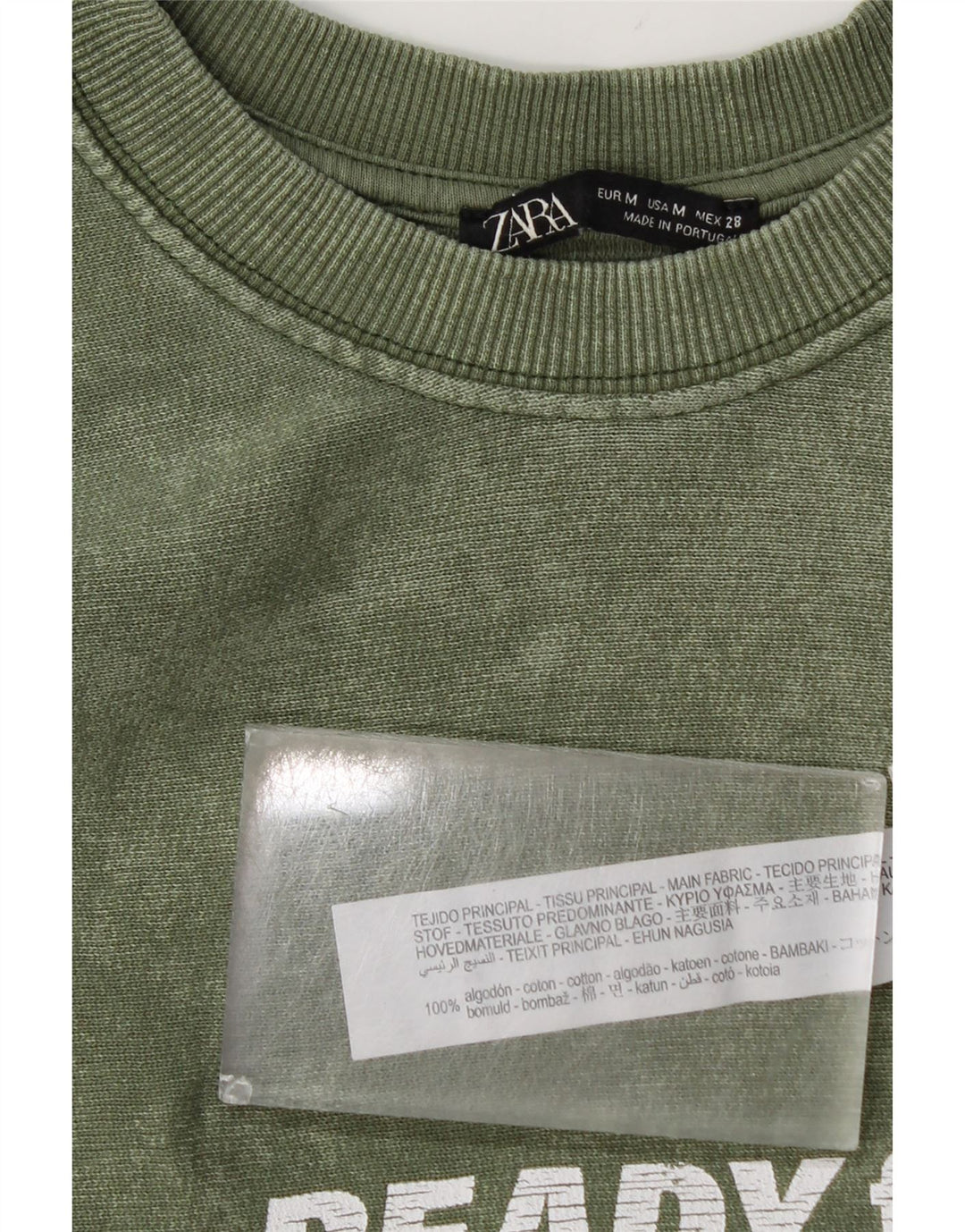 Damska bluza z grafiką Zara, UK 14, średnia, zielona bawełna