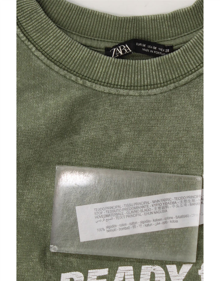 Damska bluza z grafiką Zara, UK 14, średnia, zielona bawełna
