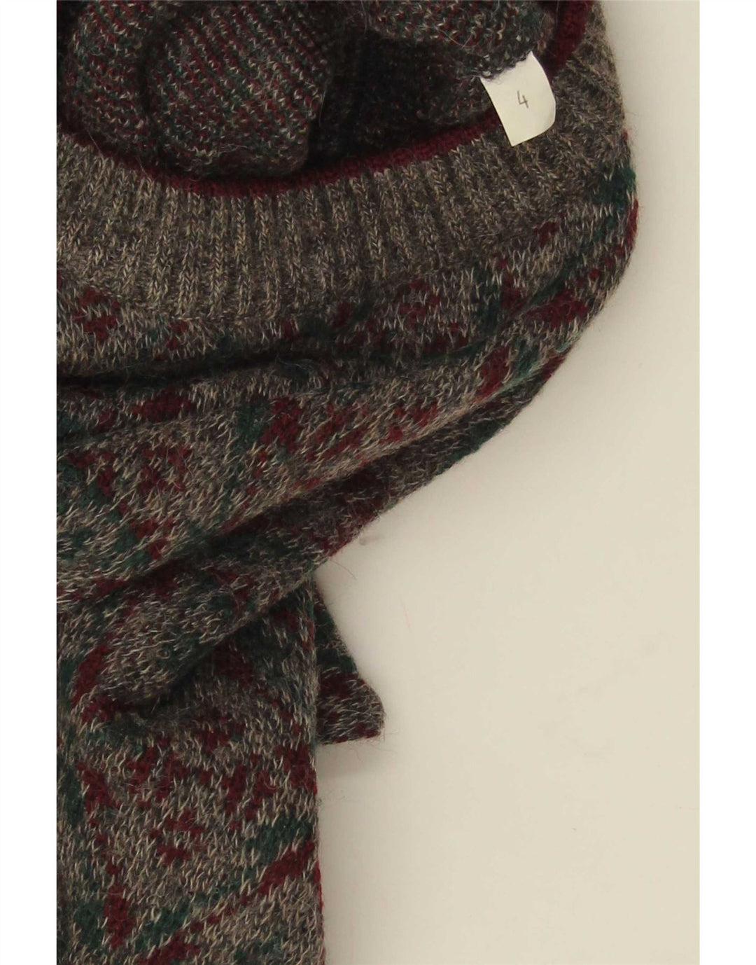 Vintage męski sweter z okrągłym dekoltem, średnioszary, geometryczny wełniany