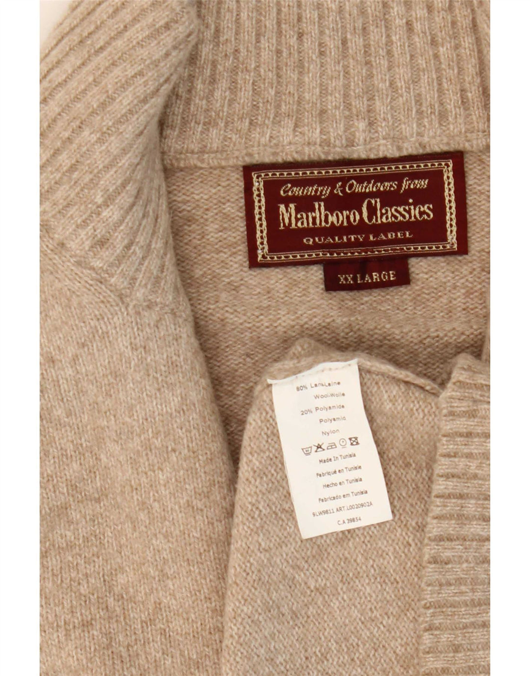 Marlboro Classics Męski sweter z zamkiem błyskawicznym 2XL Beżowa wełna