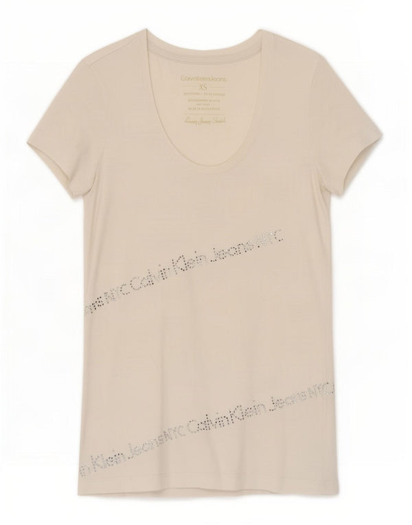 Damska koszulka graficzna Calvin Klein Jeans Top UK 4 XS, biała bawełna