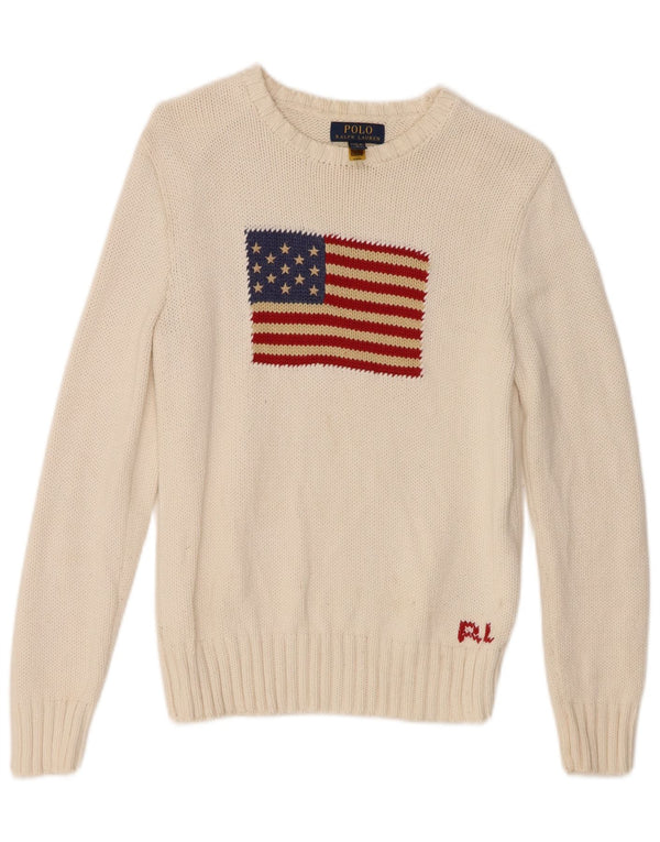 Sweter dziewczęcy Polo Ralph Lauren z dekoltem w łódkę, 14-15 lat, duży, biały