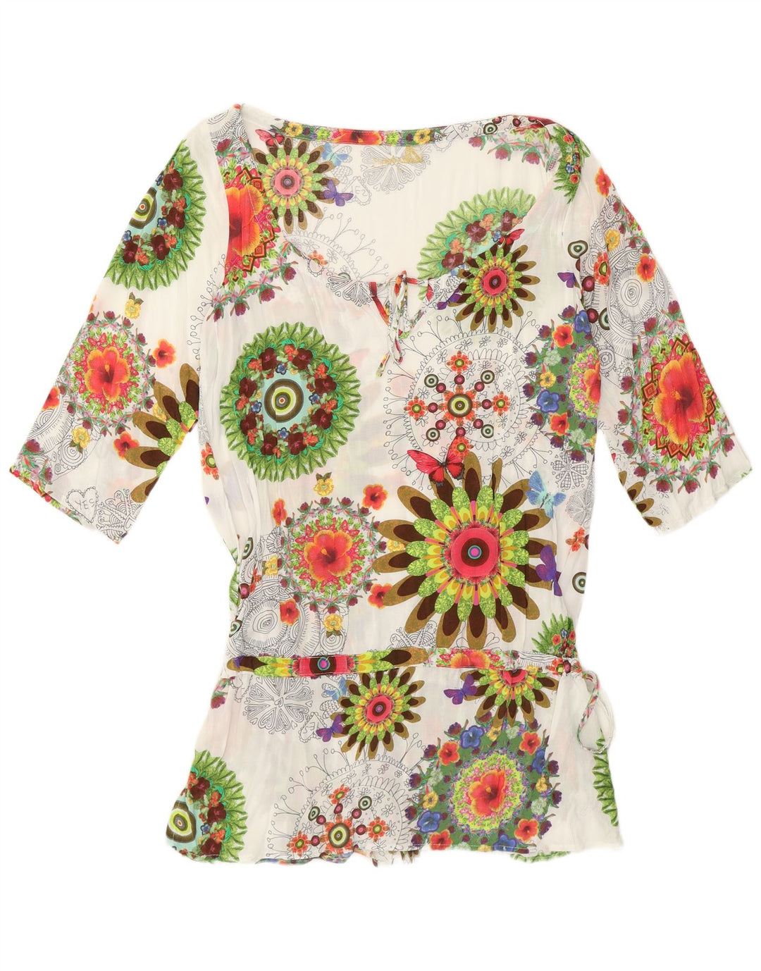 Damska tunika z rękawem 3/4 Desigual UK 12, średnia, biała w kwiaty