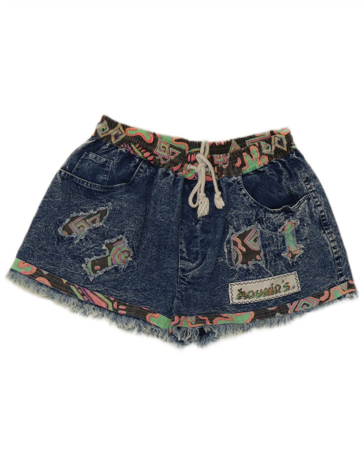 Damskie spodenki jeansowe w stylu vintage, średnie W28, niebieskie patchworki