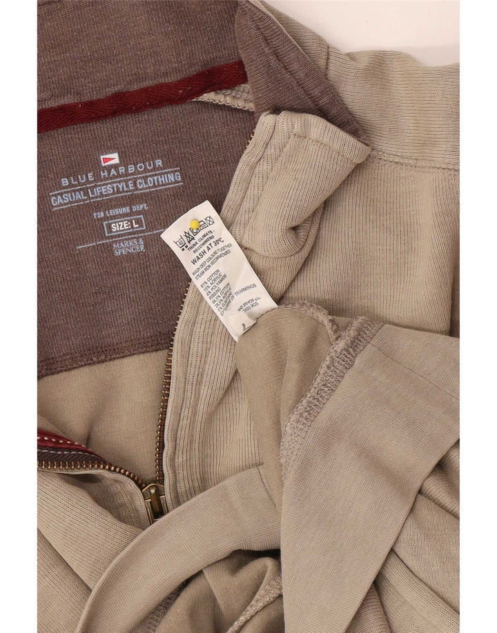 Męski sweter Marks & Spencer w kolorze niebieskim i zapinanym na zamek, duży, beżowy