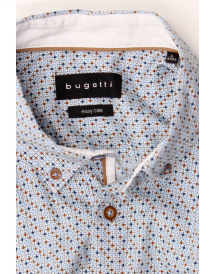 Bugatti Koszula męska Easy Care, rozmiar 41/42, duża, niebieska, geometryczna
