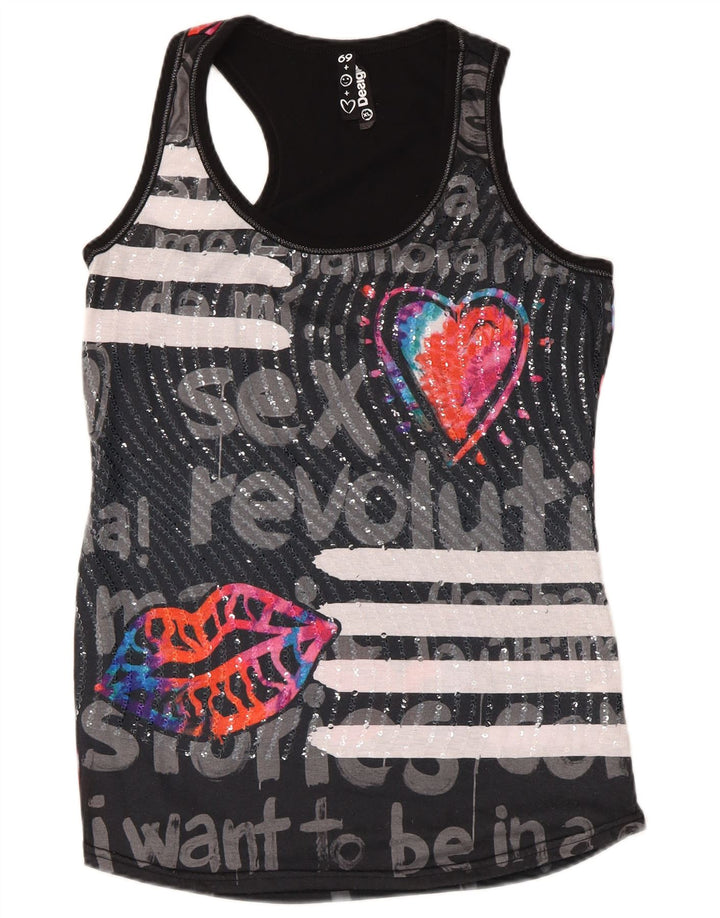Damski top Desigual z grafiką, UK 18 XL, czarny poliester
