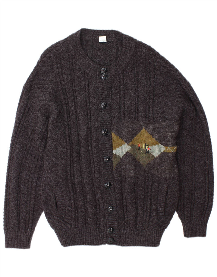 Męski sweter rozpinany VINTAGE, mały, szary Argyle/diamentowy akryl