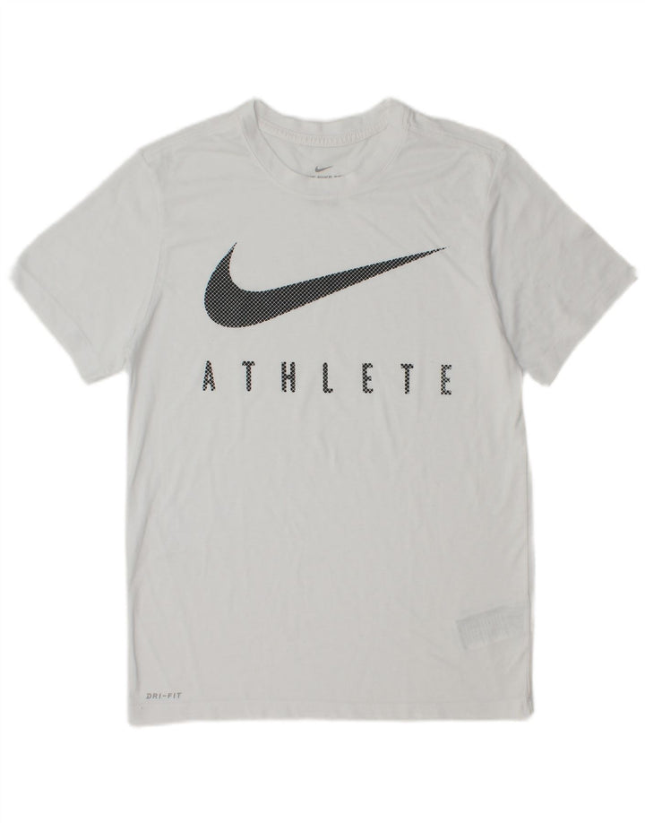 Męski T-shirt Nike Dri Fit z grafiką, mały, biały poliester
