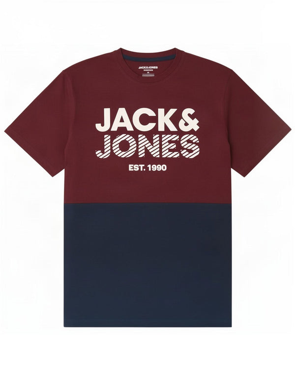 Męski T-shirt z grafiką Jack & Jones Top, bawełna w kolorze średniego burgunda