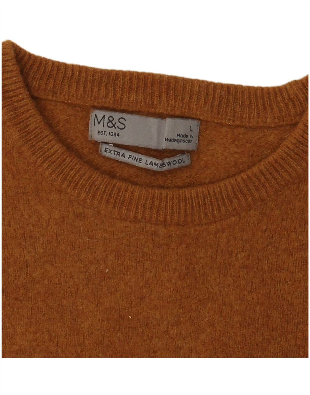 Marks & Spencer Damski sweter z okrągłym dekoltem, UK 14, duży, brązowy, wełna owcza