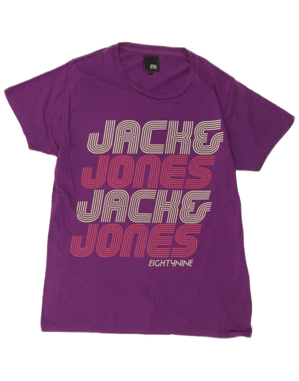 Męski T-shirt z grafiką Jack & Jones, duży, fioletowy, bawełniany