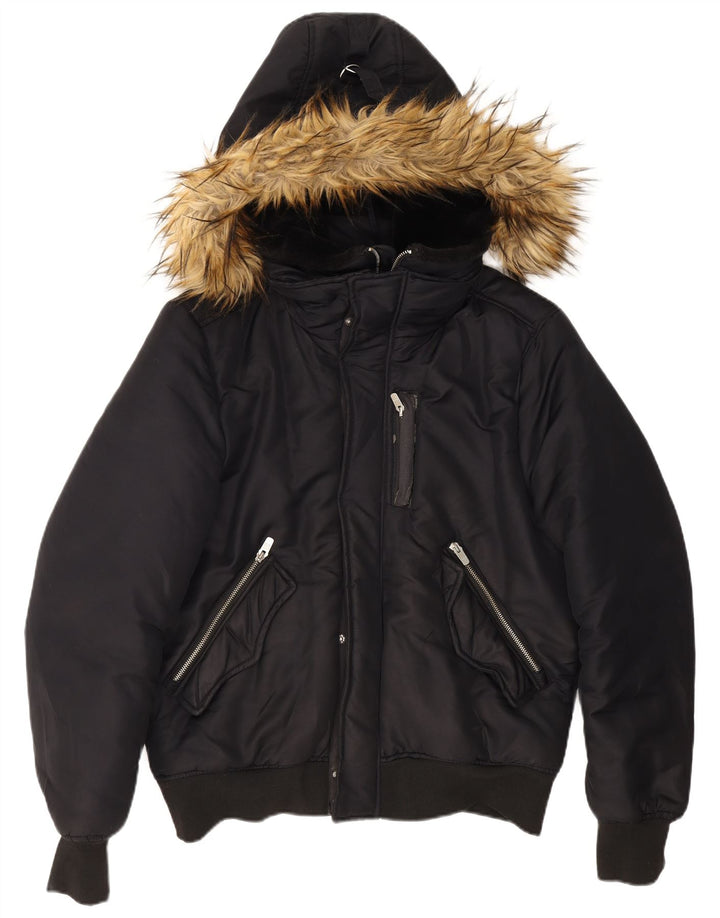 Męska kurtka bomberka z kapturem Zara UK 40, duża granatowa, poliestrowa