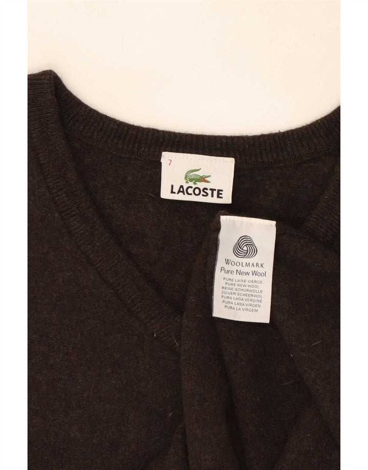 Męski sweter Lacoste z dekoltem w kształcie litery V, rozmiar 7, 2XL, brązowa wełna