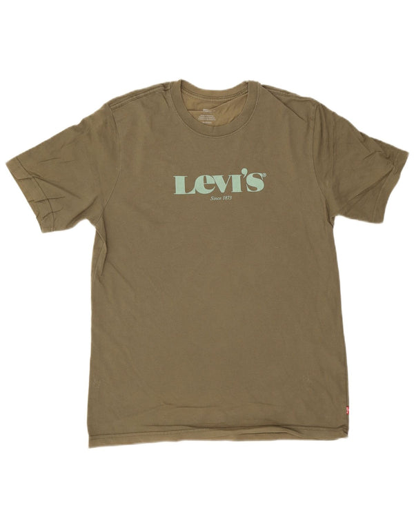 Męski T-shirt Levi's o swobodnym kroju z grafiką, top XS, bawełna khaki