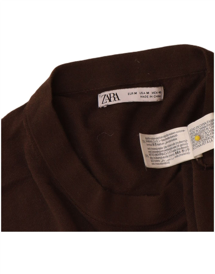 Męski sweter z okrągłym dekoltem Zara Średni brązowy bawełniany