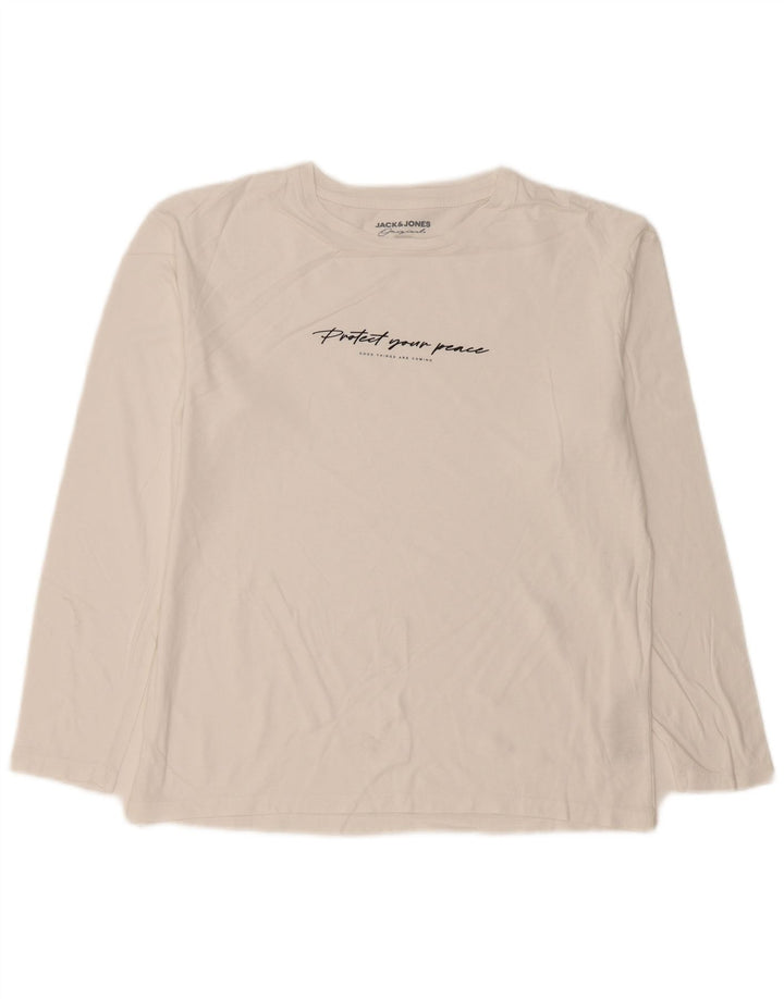 Męski top graficzny Jack & Jones z długim rękawem, średniobiały, bawełniany