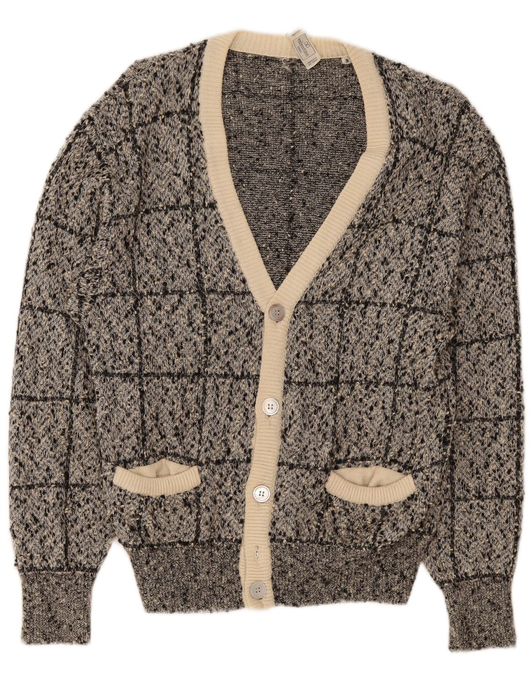 Męski sweter Valentino w małą szarą kratkę, bawełniany